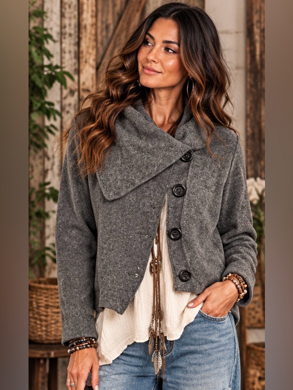 Lauren Hansen Studio XL 100% Wool Gray Asymmetrical Boho Jacket